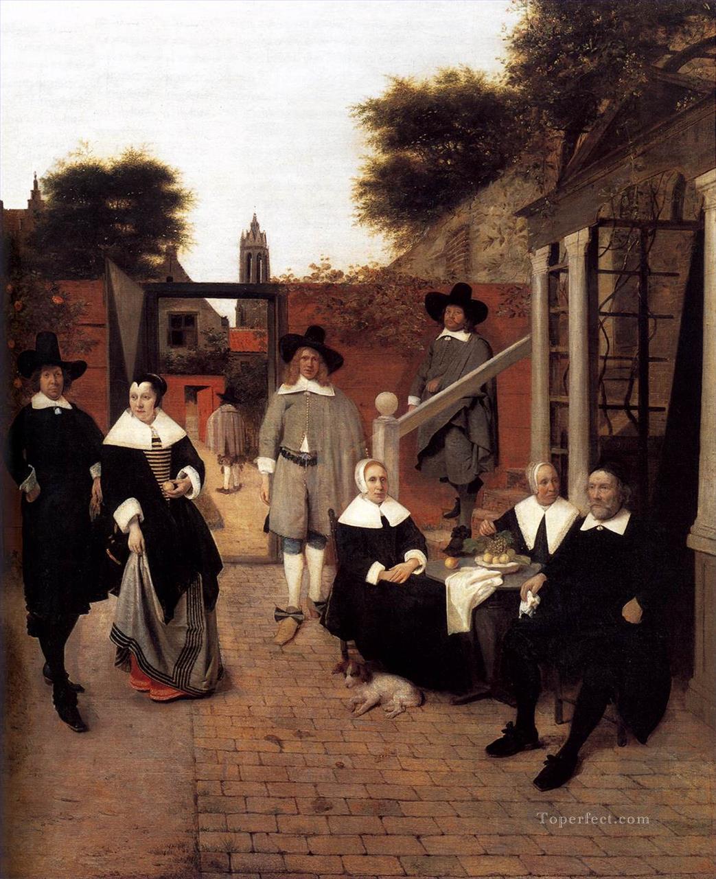 Portrait of a Family in a Courtyard in Delft genre Pieter de Hooch Oil Paintings